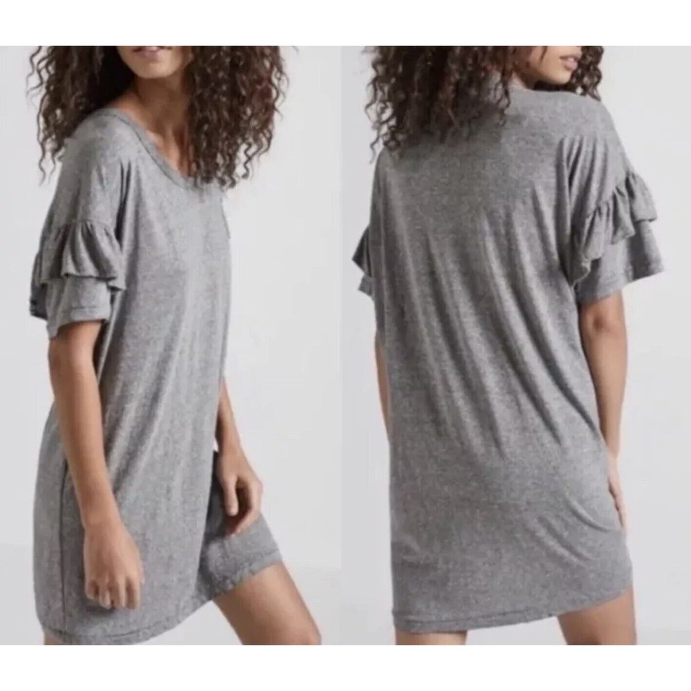 Current/Elliott Size 1 Ruffle Roadie Heather Gray T Shirt Dress Cotton GUC